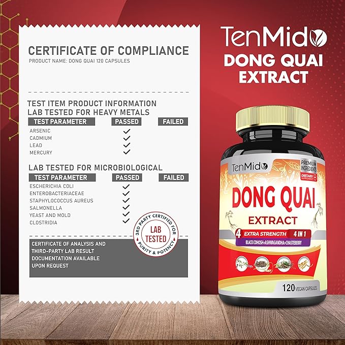 Dong Quai Supplement Extract Capsules, 4 Months Supply with Black Cohosh, Chasteberry, Ashwagandha - 120 Vegan Capsules