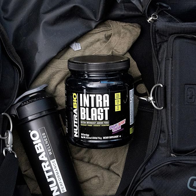 NutraBio Intra Blast Bcaa Powder Amino Acid Supplement, Electrolyte & Hydration Blend, Intra, Pre Workout & Muscle Recovery, 20g Eaa Amino Acids Powder, 5g Glutamine- Grape Berry Crush, 30 Serving