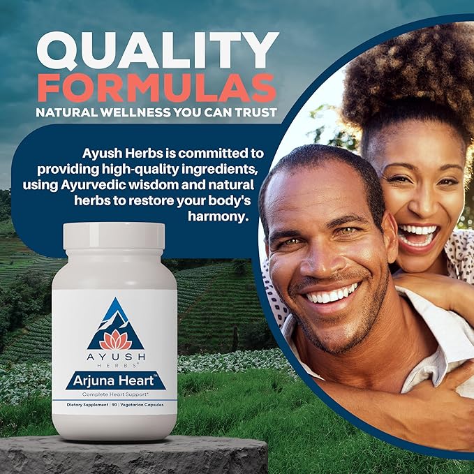 Ayush Herbs Arjuna Heart - Complete Heart-Support Supplement, Natural Arjuna, Magnesium & CoQ10 Formula for Women & Men - 90 Vegetarian Caplets (1 Count)