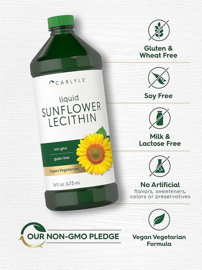 Carlyle Sunflower Lecithin Liquid | 16 oz | 2 Pack | Vegan, Vegetarian, Non-GMO, Soy Free, Gluten Free
