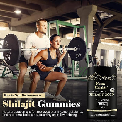 Himalayan Shilajit Gummies Gold – No Added Sugar – Ashwagandha, Gokshura, Fulvic Acid & 85+ Trace Minerals – Natural Supplement for Men & Women – 70 Vegan Gummies – Non-GMO & Organic