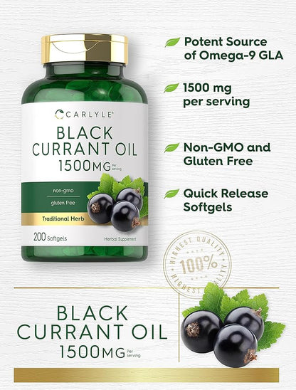 Carlyle Black Currant Oil Softgels | 1500mg | 200 Count | Non-GMO and Gluten Free Formula | Black Currant Seed Oil