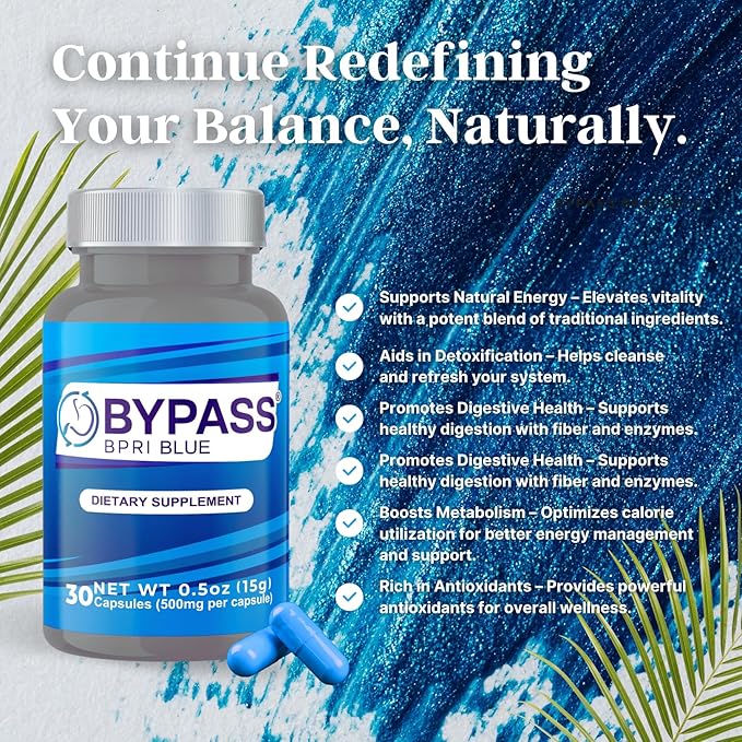 Bypass BPRI Blue - Next Step in The BPRI Series - 30 Caps - Featuring Aloe Vera, Ginger, Sarsaparilla Root, Green Tea, Dandelion, Horsetail, and More - 500mg per Capsule.