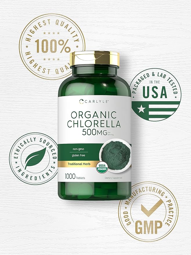 Carlyle Chlorella Tablets Organic 500 mg | 1000 Count | Vegetarian, Non-GMO, and Gluten Free Supplement