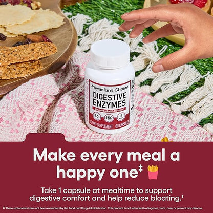 Physician's CHOICE Digestive Enzymes - Multi Enzymes, Organic Prebiotics & Probiotics for Digestive Health & Gut Health - Meal Time Discomfort Relief & Bloating - Dual Action Approach - 90 CT