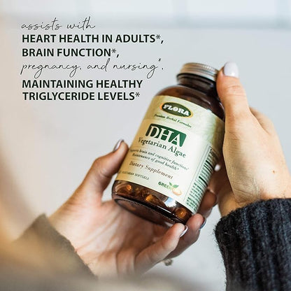 Flora - DHA Vegetarian Algae GreenCaps Plus - Brain & Heart Health - Aids Overall Health During Pregnancy - For Brain & Nervous System - Provides Omega-3 - Vegan & Sustainable - 60 Vegetarian Softgels