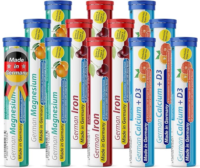 T&D German Mineral Plus Package 140 Servings - Vegan, Zero Sugar - Drink Effervescent Tablets - Iron, Calcium, Magnesium Pharma - Made in Germany