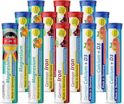 T&D German Mineral Plus Package 140 Servings - Vegan, Zero Sugar - Drink Effervescent Tablets - Iron, Calcium, Magnesium Pharma - Made in Germany