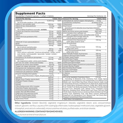 Daily 7 Essentials Men's Vitamin Pack - 7 Pack Adult Male Multivitamin & Multimineral Pack for Energy, Metabolism, Immune System Support, Prostate Support with Probiotic, Digestive Enzymes