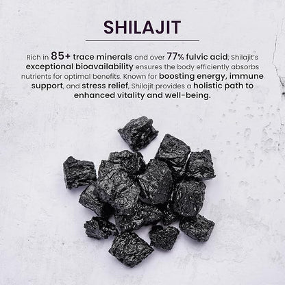 Pure Himalayan Organic Shilajit Resin | 85+ Trace Minerals - 77%+ Fulvic Acid | Energy, Vitality Supplement | Sustainably Sourced | No Fillers, Low-Heat Water Extraction | 30gm - 60Svgs