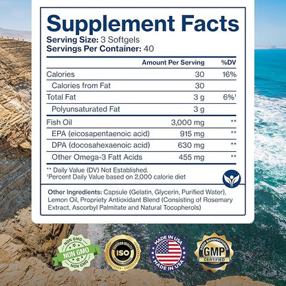 Pure Micronutrients - Omega 3 Fish Oil Supplement, EPA/DHA Fatty Acids, Burpless Fish Oil Supplements with Lemon - Heart, Eye, Brain & Immune Support - 120 Softgels