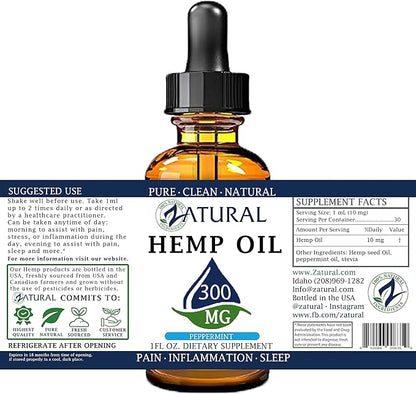 300mg Zatural Hemp Oil Drops: Hemp Seed Oil | Rich in Omega 3 & 6 (300mg Peppermint)