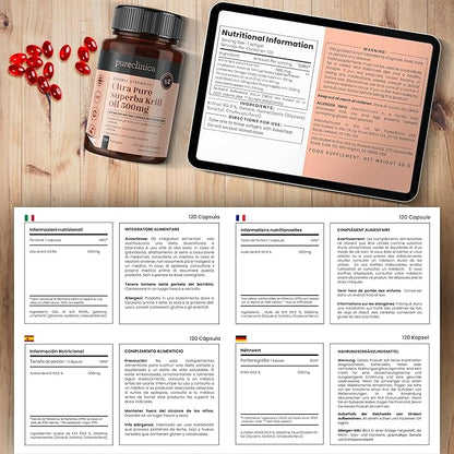 Ultra Pure Krill Oil 500mg x 480 Capsules (4 Bottles) - Sourced in The Unpolluted Waters of Antarctic Providing a Rich Supply of Astaxanthin and Omega 3