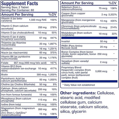 Iron Free Daily Multivitamin for Men and Women, 60 Tablets - AVED Daily Multi Vitamin and Minerals Health Supplement - Vitamins A, C, D, E, Vitamin B Complex, Zinc, Calcium, Magnesium, More