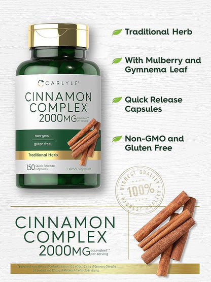 Carlyle Ceylon Cinnamon Complex with Gymnema and Mulberry | 150 Capsules | Non-GMO, Gluten Free Supplement