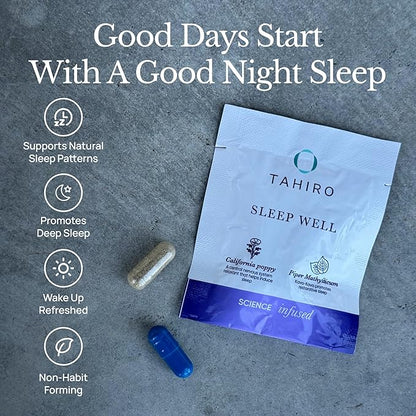 TAHIRO Sleep Well Supplement – Sleep Supplement with Kava, Valerian – Non-GMO Vegan Herbal Capsules Natural Formula – 28-Packets