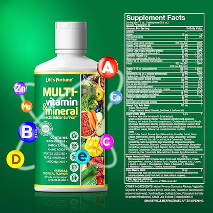 Life's Fortune Liquid Multivitamin for Men, Women & Teens, High Absorption Vitamins with Biotin, Vitamin C, D3, Minerals | Non-GMO, No Sugar Added | Supports Hair, Body Health & Energy | 32 oz
