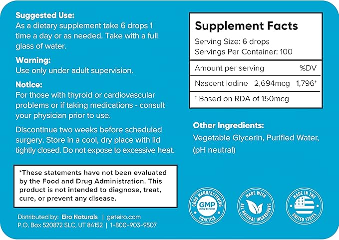 EIRO Nascent Iodine Drops | Superior Absorption | Thyroid Support