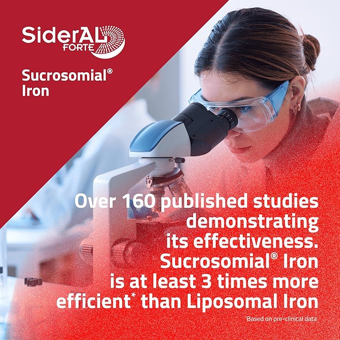 SiderAL Forte Iron Supplement and Vitamin C for Women and Men - Premium Supplement for Deficiency and Anemia Support - High Absorption - Gentle on The Stomach - Non-Constipating - 180 Caps