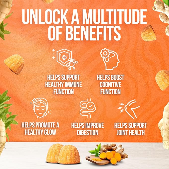 Curcumin Turmeric Gummies – Extra Strength 2000mg 8:1 Extract Turmeric Supplement Gummies with Black Pepper & Ginger – Vegan Non-GMO Joint Support Chewables – Peach Flavor - Pack of 2