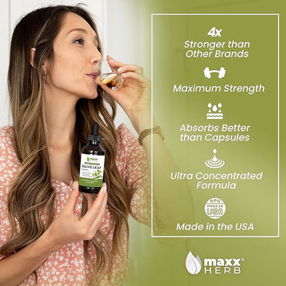 Maxx Herb Olive Leaf Extract – Max Strength Oleuropein Liquid Absorbs Better Than Capsules or Tea, for Immune Support, Heart Health, and Seasonal Wellness - 4 Oz Bottle (60 Servings)