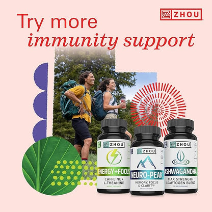 Zhou Thyroid Support - Thyroid Supplement for Women & Men with Zinc, Iodine, & Selenium, Metabolic Health Thyroid Complex with Ashwagandha, Kelp - 60 Veggie Capsules (Pack of 1)