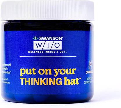 Swanson WIO™ Put on Your Thinking hat™ Brain Health, Concentration, Better Focus, Ginkgo Biloba + Neurofactor® Coffee Fruit, Vegan, Non-GMO, Mental Wellness, 30 Veggie Capsules (30-Day Supply)