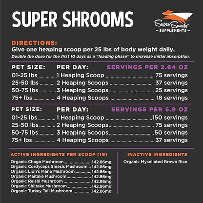 Super Snouts Super Shrooms Mushroom Immune Support Supplement for Dogs and Cats, 2.64 oz - Made in USA Organic Non-GMO, Immune Health for Strong Immunity, 7 Mushroom Blend Powder