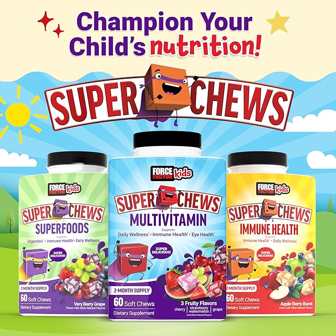 FORCE FACTOR Kids Immune Health Super Chews, Kids Immune Support Supplement with Vitamin D for Kids, Elderberry, Vitamin C, & Zinc, 2-Month Supply, Non-GMO, Apple Berry Flavor, 60 Soft Chews
