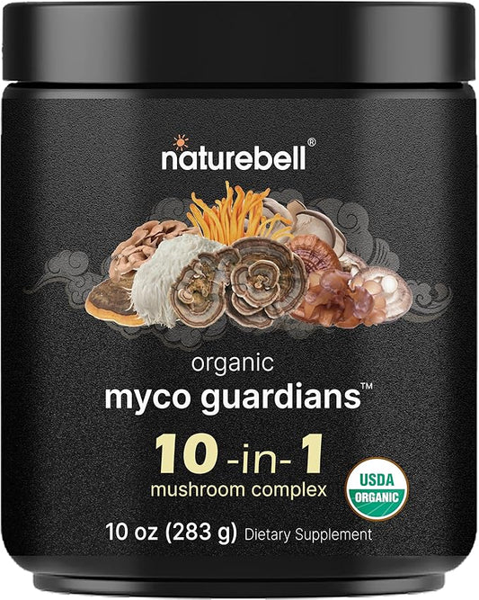 Organic 10-in-1 Mushroom Powder, 10oz | Lions Mane, Shiitake, Reishi, Turkey Tail, Chaga & More | Great Mushroom Supplement for Coffee | Energy, Immune Booster, & Brain Health Support | No Fillers
