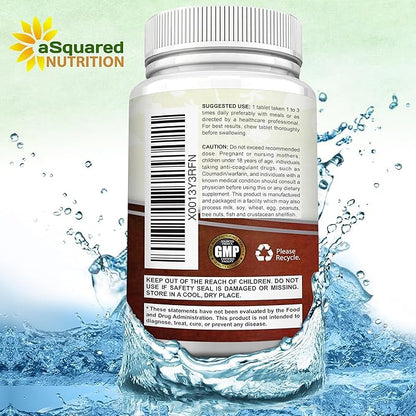 aSquared Nutrition Vitamin D3 with K2 Supplement-180 Chewable Tablets, Max Strength D-3 Cholecalciferol & K-2 MK7 to Support Healthy Bones, Teeth, Heart -Antioxidant D3 & K2 MK-7 Energy Formula Adults