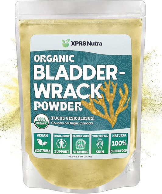 XPRS Nutra Organic Bladderwrack Powder (Fucus Vesiculosus) - Premium Bladderwrack Organic Powder for Glowing Skin - Vegan Friendly Bladderwrack Herb Iodine Supplement (8 Ounce)