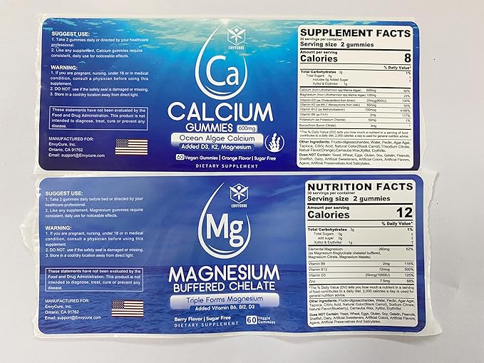 Sugar Free Calcium Gummies 600mg, Ocean Algae Calcium with Vitamin D3, K2 & Sugar Free Magnesium Gummies, Triple Magnesium Supplement