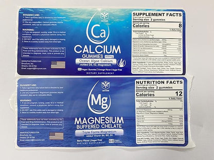 Sugar Free Calcium Gummies 600mg, Ocean Algae Calcium with Vitamin D3, K2 & Sugar Free Magnesium Gummies, Triple Magnesium Supplement
