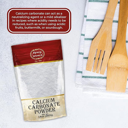 Spicy World Calcium Carbonate Powder 14oz - Dietary Supplement, Food Preservative, Acid Neutralizer
