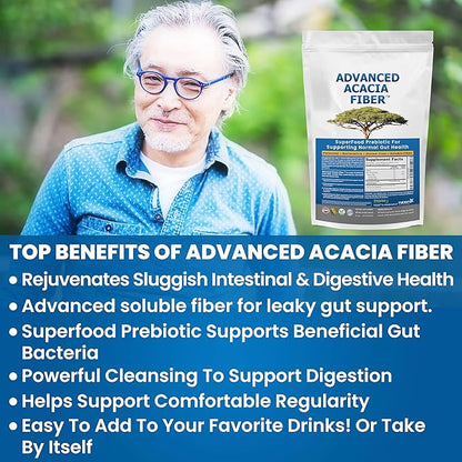Advanced Acacia Fiber Powder 16oz Organic Soluble Fiber Leaky Gut Repair Powder. Natural Supplement for Gut Health, Regularity, Digestive Rejuvenation