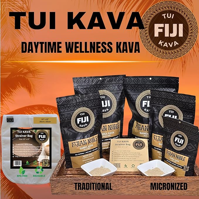 TUI KAVA PREMIUM WELLNESS KAVA - MICRONIZED Noble Fijian Kava 250g (8.8oz) - INDIVIDUAL Size | Very Heady | Morning/Daytime Kava | Increase Focus | Mood/Sleep Support | Stress Relief | NO STRAINING