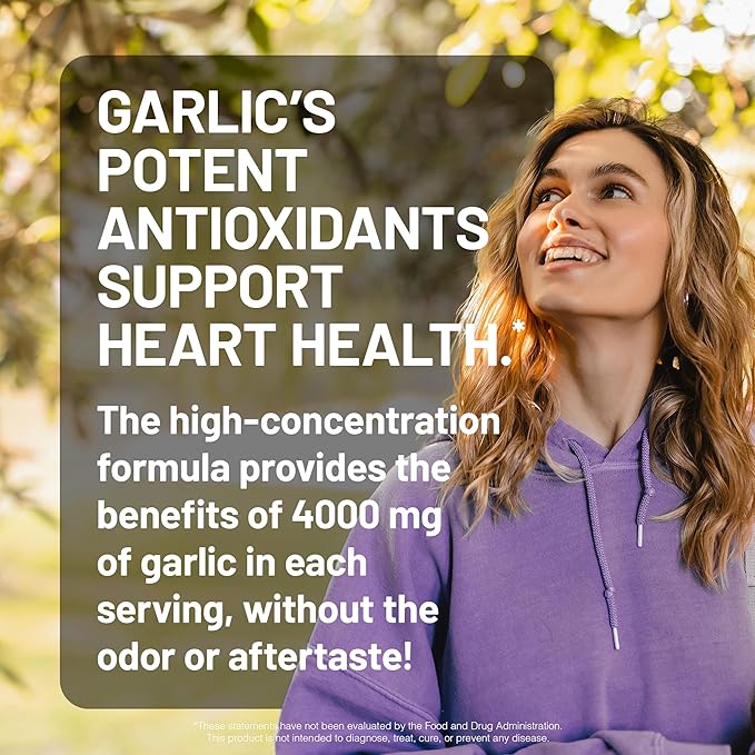 NatureWise Odorless Garlic Supplement 4000mg - Ultra Potent 100:1 Extract - Healthy Cholesterol Formula, Heart Health Support - Non-GMO, Gluten Free, with Halal Gelatin - 60 Count[30-Day Supply]