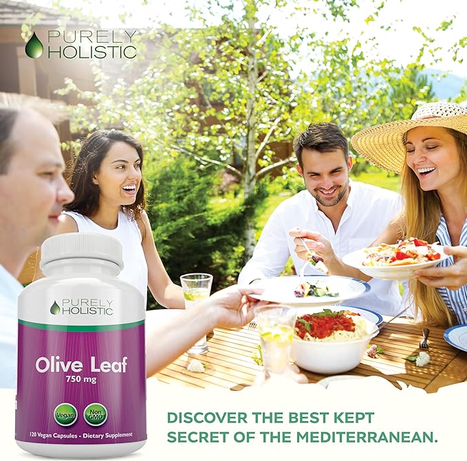 Purely Holistic Olive Leaf Extract 750mg Non-GMO Maximum Strength - 120 Vegan Capsules - 20% Oleuropein - 4 Month Supply - Support Supplement