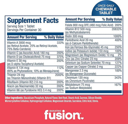 Bariatric Fusion One Per Day Bariatric Multivitamin with Iron Chewable | Citrus Berry Flavor | Vitamins for Gastric Bypass and Sleeve Gastrectomy | Non-GMO | 30 Count