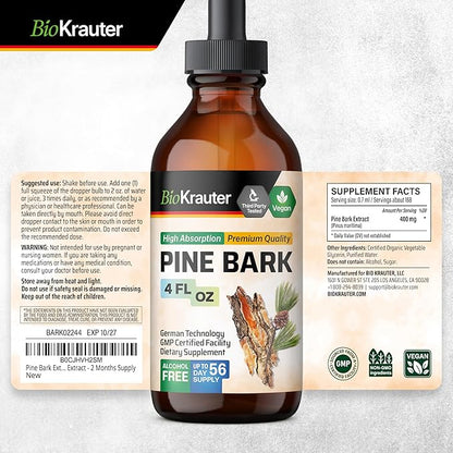 BIO KRAUTER Pine Bark Extract - Rich in Antioxidants Liquid Supplement - 400 mg French Maritime Pine Bark Extract Drops - Vegan, Alcohol & Sugar Free - 4 Fl Oz