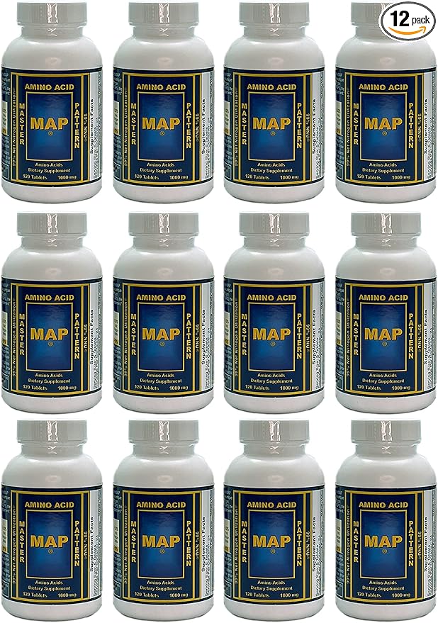 Pack of 12 Bottles of MAP Master Amino Acid Pattern (120 Tablets/Bottle) 99% Net Nitrogen Utilization (NNU) - Original Formula by Dr. Luca Moretti