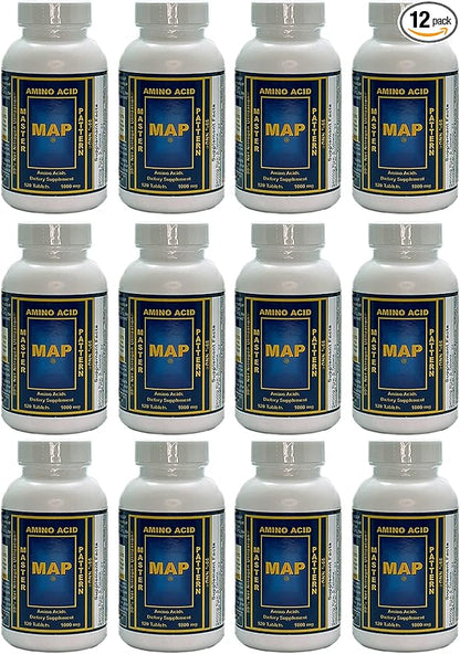 Pack of 12 Bottles of MAP Master Amino Acid Pattern (120 Tablets/Bottle) 99% Net Nitrogen Utilization (NNU) - Original Formula by Dr. Luca Moretti