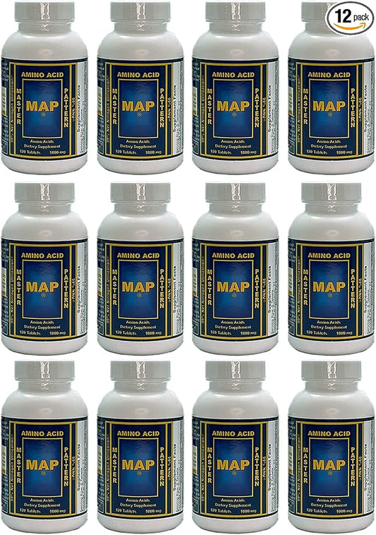 Pack of 12 Bottles of MAP Master Amino Acid Pattern (120 Tablets/Bottle) 99% Net Nitrogen Utilization (NNU) - Original Formula by Dr. Luca Moretti