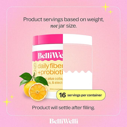 BelliWelli Fiber Supplement for Women & Men – Premium Daily Fiber Powder from Organic Acacia with Added Collagen, Electrolytes & Probiotics – No Bloat, Constipation & Gut Health Support (Orange Yuzu)