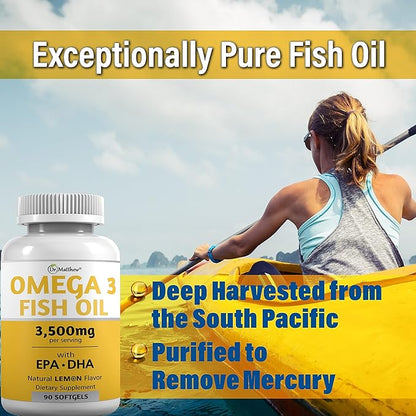 Omega 3 Fatty Acid Supplements. Burpless Fish Oil 3500mg High EPA DHA for Women & Men. Odorless, No Burp, Mercury Free Omega 3 Capsules.