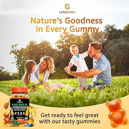 Black Seed Oil Gummies - 60 Nigella Sativa Bears with Ashwagandha Extract - Immune Support & Natural Cleanse – Chewable Black Seed Oil Gummies for Adults (Pack of 2)