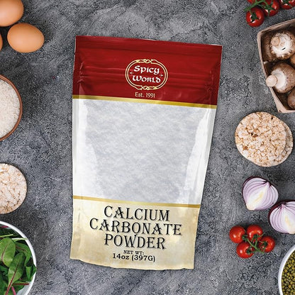 Spicy World Calcium Carbonate Powder 14oz - Dietary Supplement, Food Preservative, Acid Neutralizer