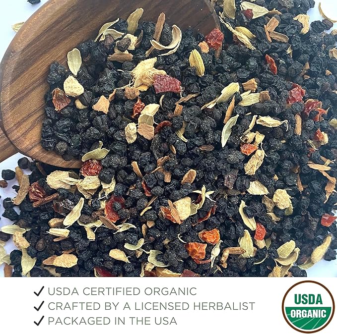 Organic Elderberry Syrup Kit, Makes up to 24 oz, Includes Natural Cotton Brew Bag, USDA Certified Organic Dried Elderberries and Immune Support Herbs, Bulk Kit, 4 oz. (113g)