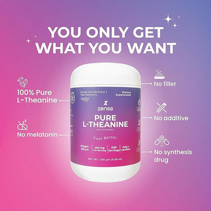 Pure L-Theanine Powder 100% [266gm-1,250 Servings] Natural L-Theanine Supplement - Only 1 Organic Ingredient, Free of Sugar,Soy, Filler, Melatonin, Non-GMO, Vegan